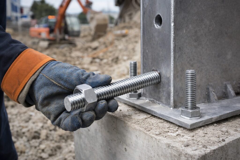 工事現場で寸切りボルトを使用している画像